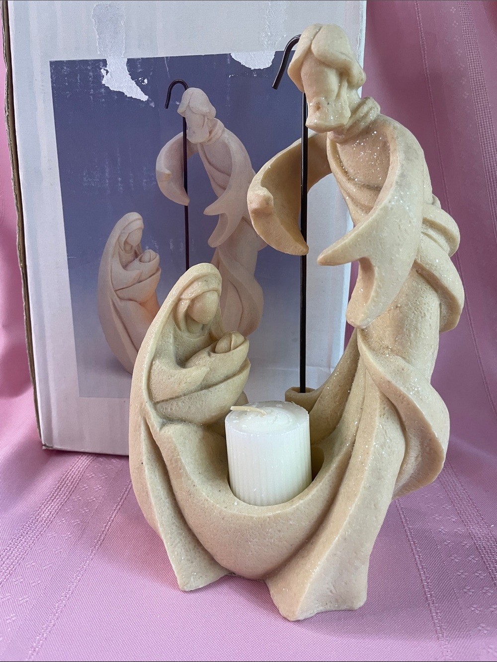 Source Unknown Beige Nativity Candle Holder